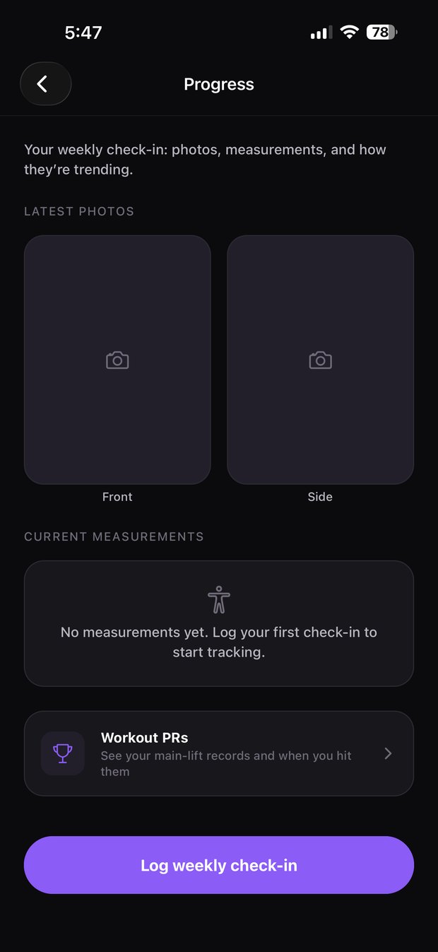 Mythikos Fitness progress tracking